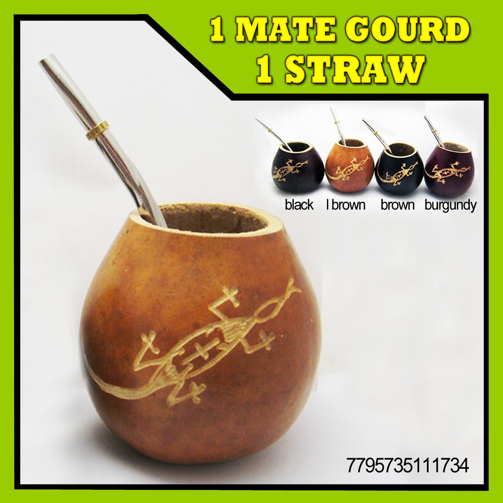 LIZARD MATE GOURD YERBA TEA CUP WITH STRAW BOMBILLA HANDMADE DETOX DRINK 1734