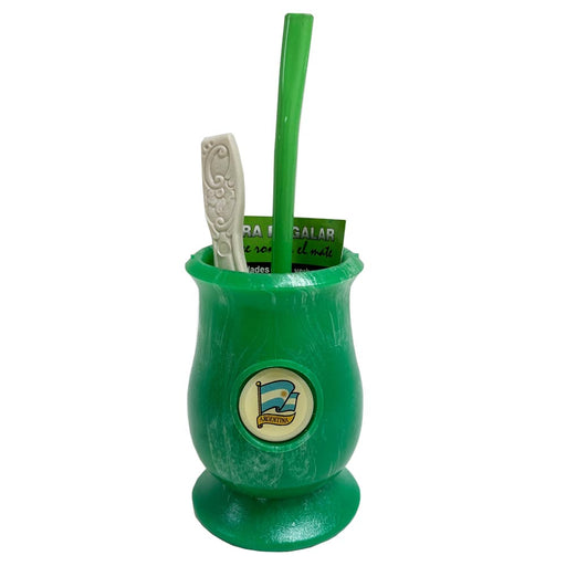 ARGENTINA MATE GOURD YERBA PLASTIC TEA CUP WITH STRAW BOMBILLA KIT GIFT 9334 GRE