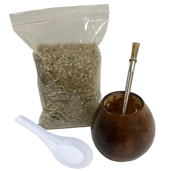 4 Pc Argentina Yerba Mate Tea Gourd Cup Straw Bombilla 6oz Leaf Bag Kit Gift Set