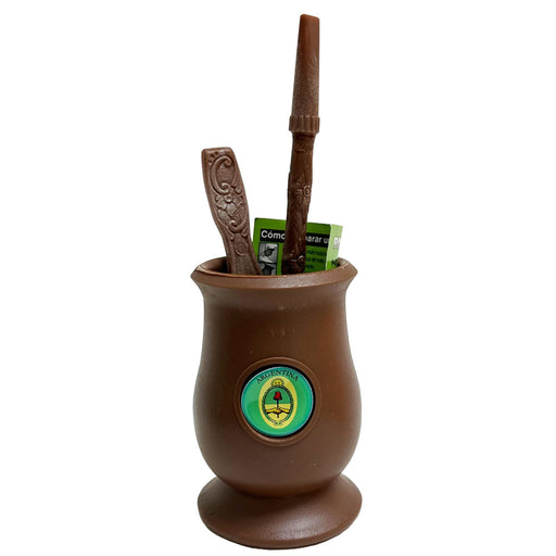 Argentina Mate Gourd Yerba Plastic Tea Cup Straw Bombilla Kit Self Clean Brown