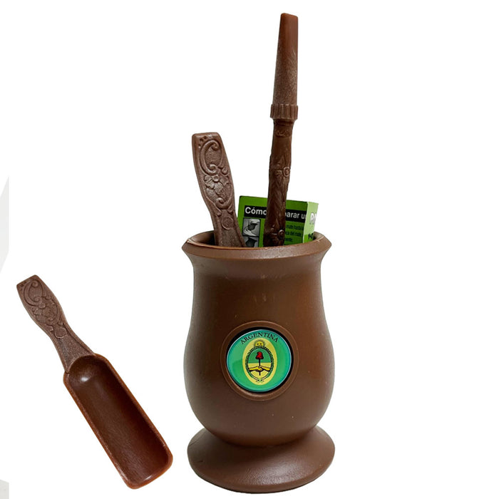 Argentina Mate Gourd Yerba Plastic Tea Cup Straw Bombilla Kit Self Clean Brown