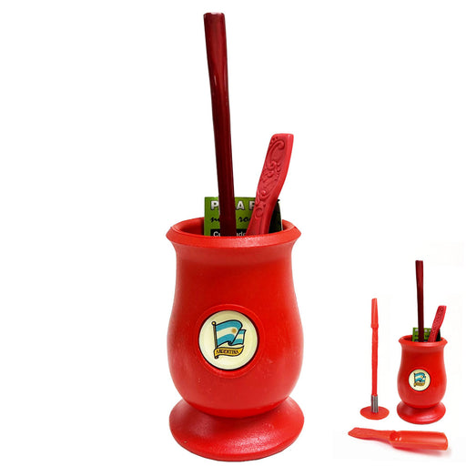 Argentina Innovative Mate Gourd with Spoon Cup Straw Bombilla Set Self Clean Red