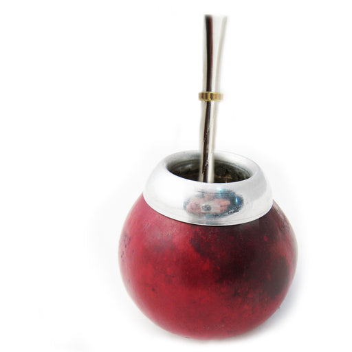 1 x MATE GOURD CUP TEA AND STRAW BOMBILLA COLOR BURGUNDY HERBAL KIT NEW