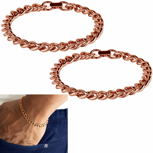 2 Pc Pure Solid Copper Bracelet Cuban Chain Curb Link Rider Bracelet Arthritis