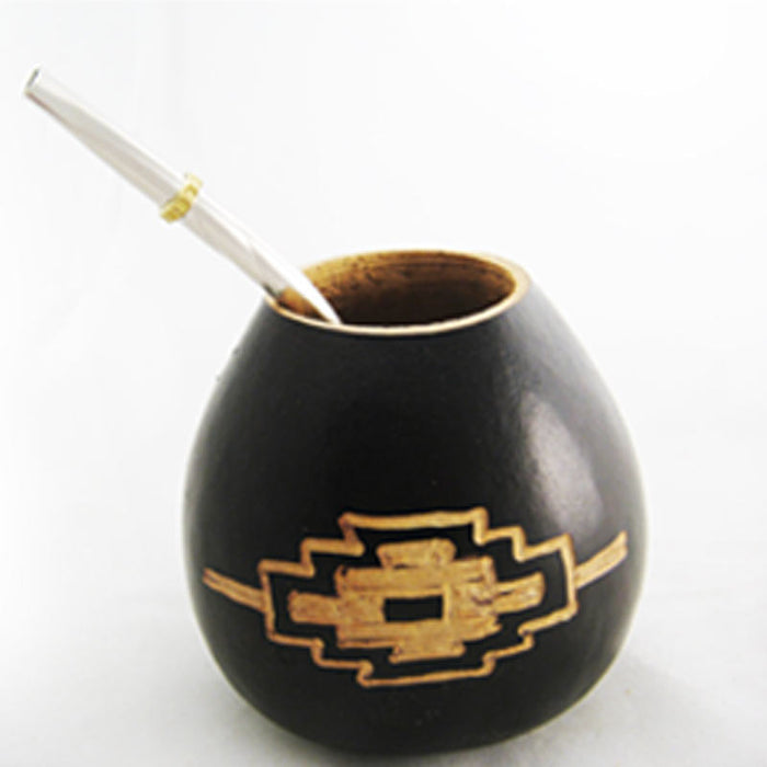 PAMPAS CROSS CARVED GOURD MATE FOR YERBA OR TEA WITH STRAW BOMBILLA NATURAL 6594 ships from USA