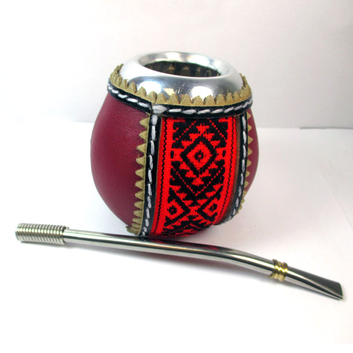 LINED IN LEATHER MATE GOURD WITH STRAW BOMBILLA YERBA TEA KIT DRINK 3259R