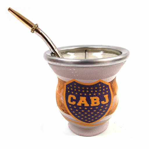 1 Yerba Mate Gourd Bombilla Metal Straw Matero Boca Juniors CABJ Glass Cup 0814