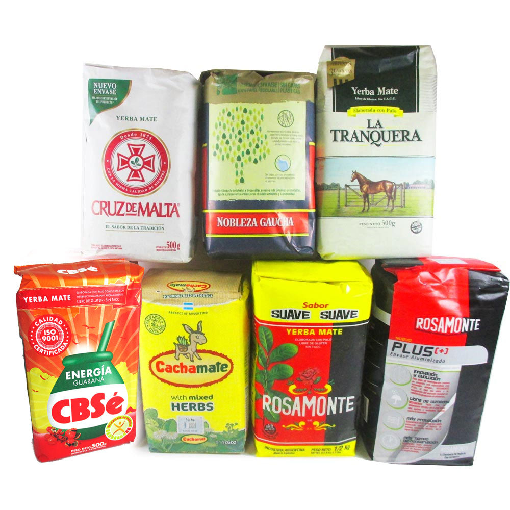 7 Pack Yerba Mate Sampler Kit Bulk Variety Flavors Bags Green Leaf Her —  Mategreen