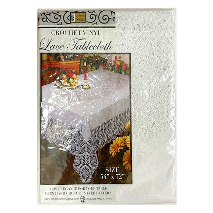 1 White Crochet Tablecloth Vintage Lace Vinyl Table Cloth Doily Rectangle 54X72