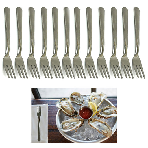 12 Pc 5-5/8" Oyster Forks Stainless Steel Tasting Utensils Seafood Crab Cocktail