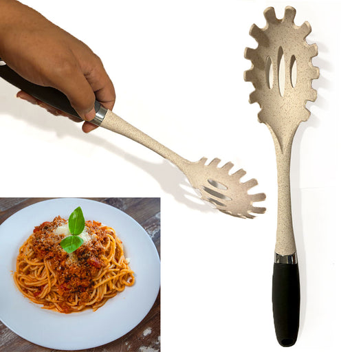 1 Pasta Server Spoon Spaghetti Noodle Nylon Utensil Slotted Wheat Straw 13.4"L