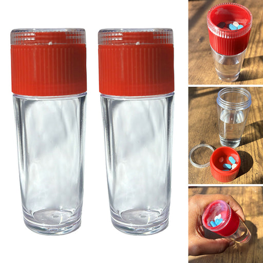 2 Pk Travel Pill Organizer Water Bottle Medicine Container Case Lid Compartment