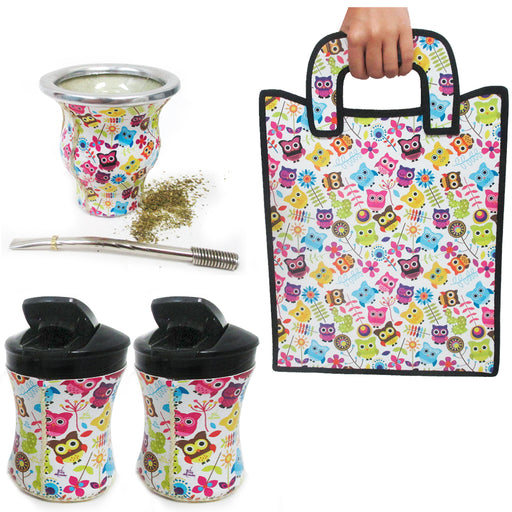 Argentina Yerba Mate Gourd Kit Cup Straw Bombilla Tote Bag Herb Container Drink 2531
