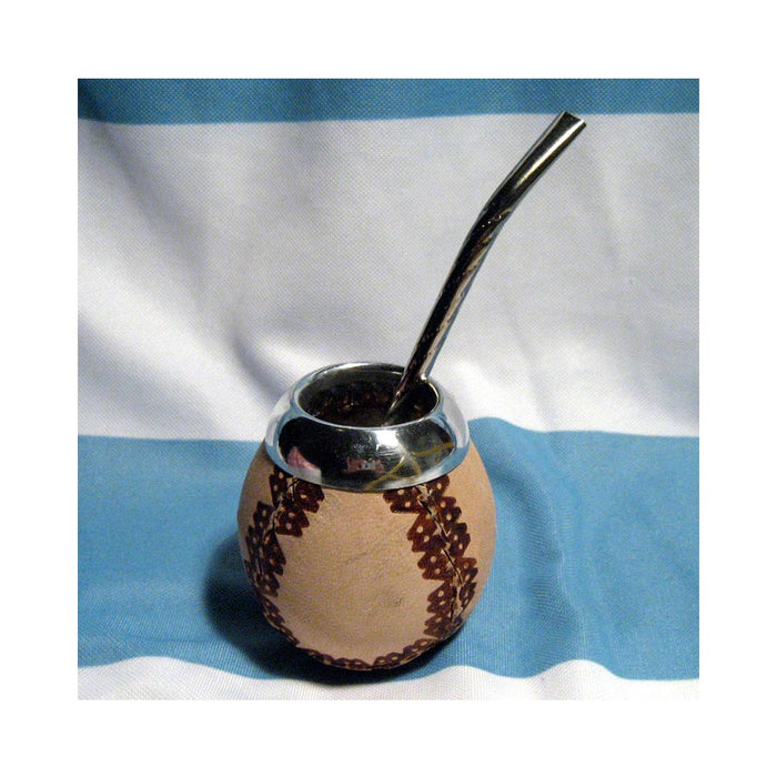 Argentina Mate Gourde Yerba Tea Drinking Straw Bombilla Carved Handmade Kit 0164