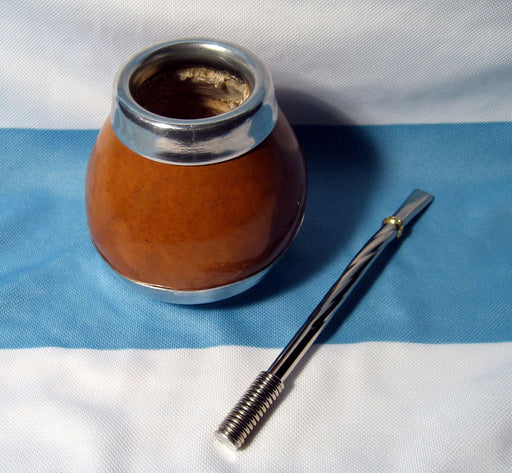 ARGENTINA MATE GOURD YERBA TEA CUP WITH STRAW BOMBILLA KIT DIET DETOX DRINK 0052
