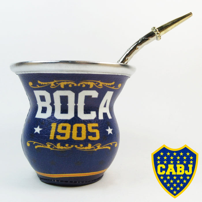Argentina Boca Juniors Mate Gourd Glass Cup and Bombilla Straw - Xeneize 5669