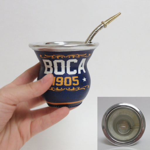 Argentina Boca Juniors Mate Gourd Glass Cup and Bombilla Straw - Xeneize 5669