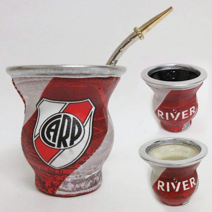 River Plate Argentina Mate Gourd Glass Cup W/ Bombilla Straw Tea Drink Kit 5652