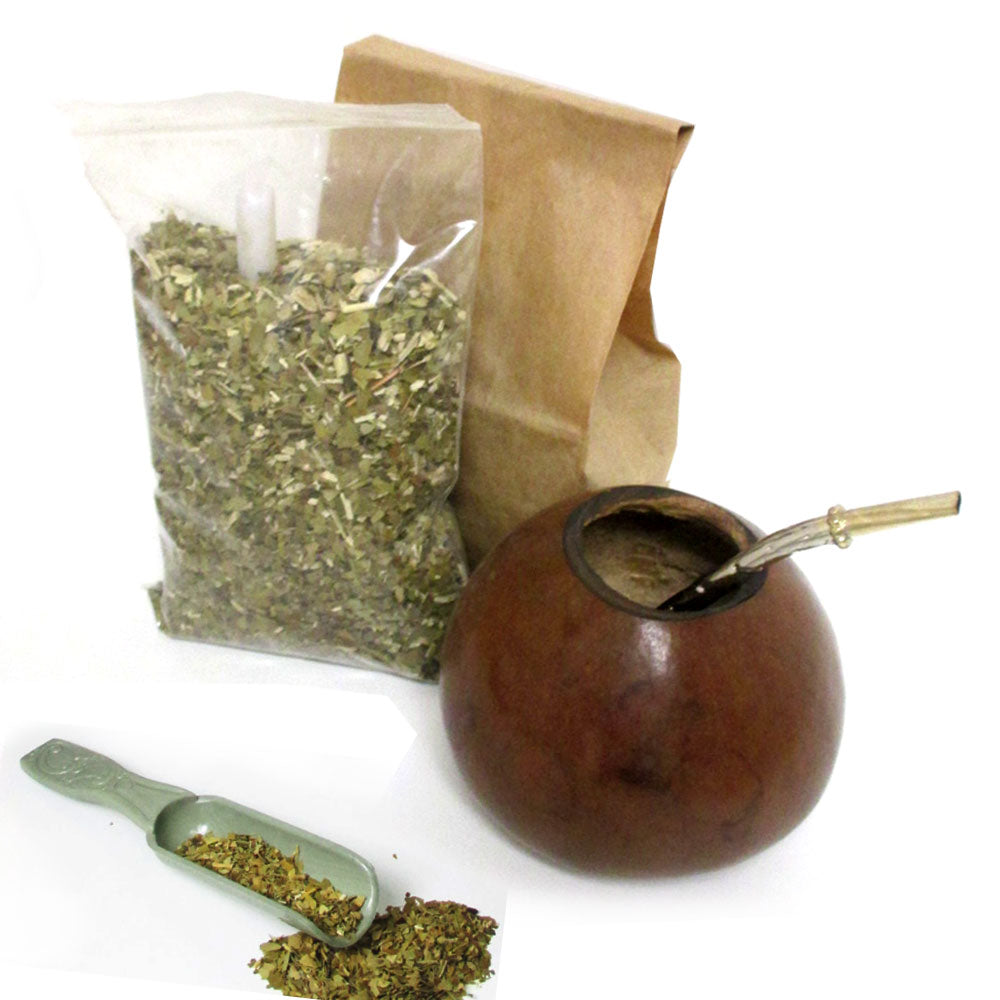 Set of 4 Pc Argentina Yerba Mate Kit Set Tea Gourd Cup Straw Bombilla 6oz Leaf Bag Pack