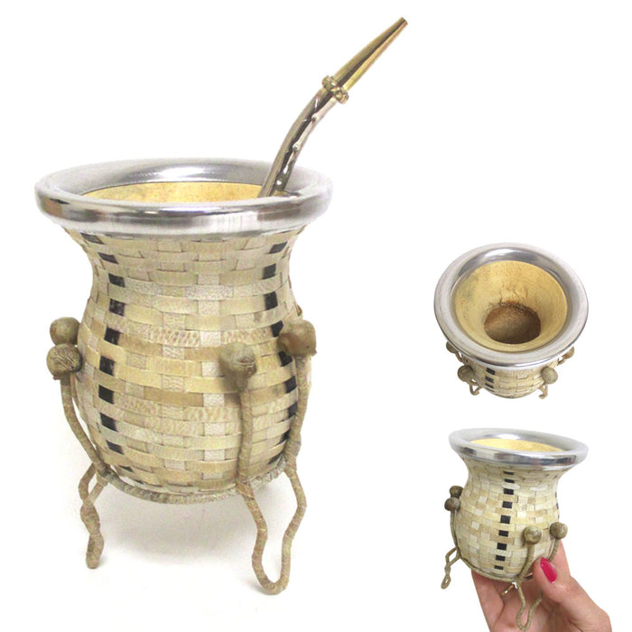 Handmade Argentina Mate Gourd With Bombilla Straw Cup Yerba Kit Detox Drink 3417