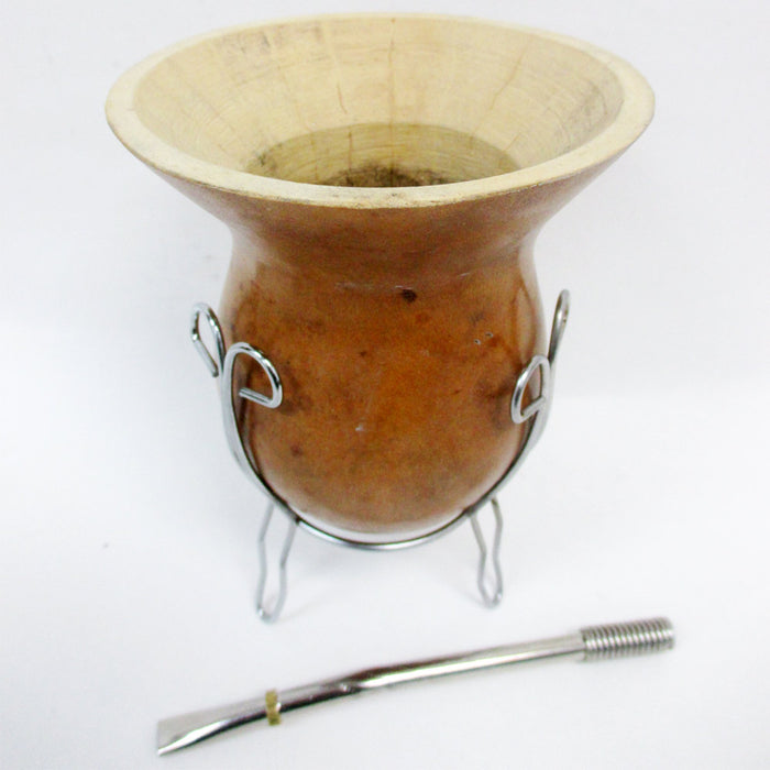 Mate Gourd Yerba Tea Cup With Metal Straw Bombilla Set Handmade 4853 !