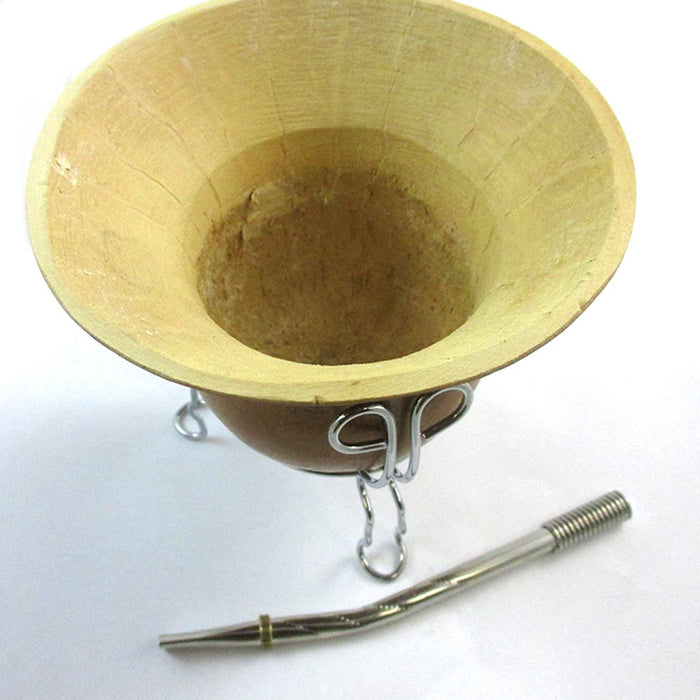 Mate Gourd Yerba Tea Cup With Metal Straw Bombilla Set Handmade 4853 !