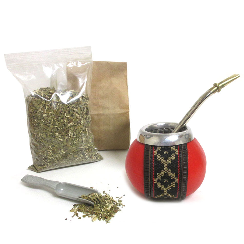 4 Pc Argentina Yerba Mate Tea Gourd Cup Straw Bombilla 6oz Leaf Bag Kit  Gift Set
