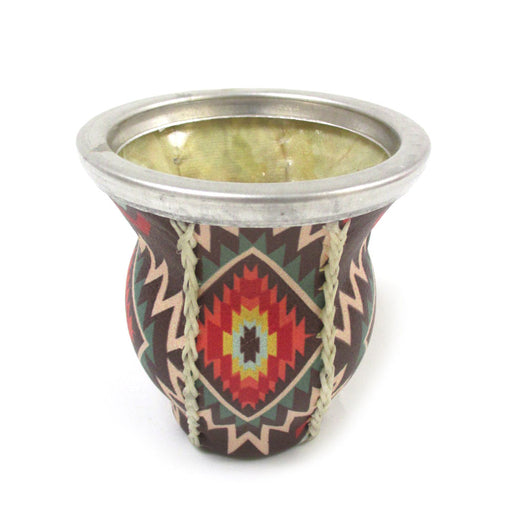 Mate Gourd Leather Wrapped Glass Cup with Bombilla Straw - Arizona handcraft style