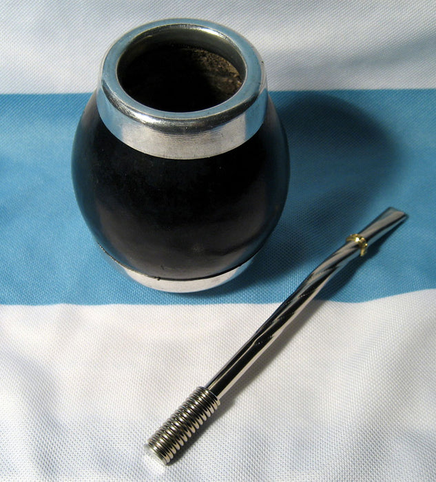 ARGENTINA MATE GOURD CUP YERBA TEA WITH STRAW BOMBILLA ARTISAN HANDMADE NEW 0034